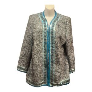 Boston Proper Women's Aqua Beaded Open Blazer Jacket Plus Size 14